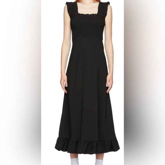 GANNI Black Heavy Crepe Long Dress Elegant Black Sleeveless Dress - Picture 1 of 5